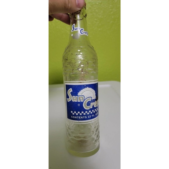 Rare Vintage Antique Soda Pop Glass Bottle Sun Crest Blue Label Clear Atlanta‎ - Picture 1 of 7